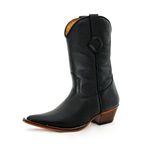 Bota Texana Masculina Bico Fino Couro Bovino Legítimo Látego Preto Lisa