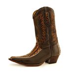 Bota Texana Masculina Bico Fino Couro Legítimo Dubai Chocolate e Floater Café Modelo Costura Com Estrivo