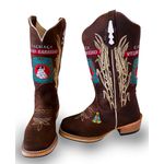 Bota Texana Masculina Couro Legítimo Bovino Mustang Café Bordado Velho Barreiro Solado Carrapeta 