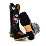 Bota Texana Masculina Couro Legítimo Látego Preto Bordado Ekipe Salto Carrapeta