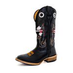 Bota Texana Masculina Couro Legítimo Látego Preto Bordado Ekipe Salto Carrapeta