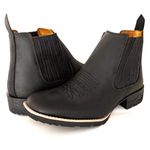 Botina Masculina Bico Quadrado Couro Legítimo Bovino Crazy Horse Preto Florão