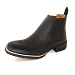Botina Masculina Bico Quadrado Couro Legítimo Bovino Crazy Horse Preto Florão