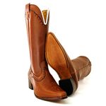Bota Texana Feminina Country Couro Legítimo Bovino Látego Pinhão Bordado Correntinha
