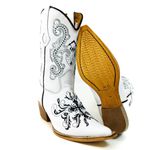 Bota Texana Masculina Bico Fino Couro Bovino Legítimo Floater Branco Bordado Cruz