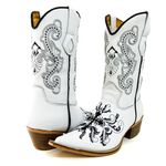 Bota Texana Masculina Bico Fino Couro Bovino Legítimo Floater Branco Bordado Cruz
