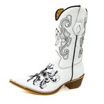 Bota Texana Masculina Bico Fino Couro Bovino Legítimo Floater Branco Bordado Cruz