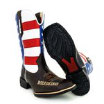 Bota Texana Masculina Cano Padrão Couro Bovino Legítimo Mustang Café e Cano EUA Solado Borracha