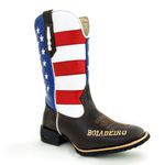 Bota Texana Masculina Cano Padrão Couro Bovino Legítimo Mustang Café e Cano EUA Solado Borracha