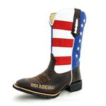 Bota Texana Masculina Cano Padrão Couro Bovino Legítimo Mustang Café e Cano EUA Solado Borracha