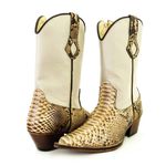 Bota Texana Masculina Bico Fino Couro Exótico Pithon Natural e Off White 