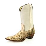 Bota Texana Masculina Bico Fino Couro Exótico Pithon Natural e Off White 