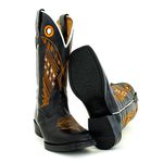 Bota Texana Carrapeta Couro Legítimo Cor Tubarão Preto e Nobuck Preto