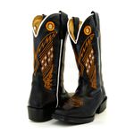 Bota Texana Carrapeta Couro Legítimo Cor Tubarão Preto e Nobuck Preto