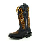 Bota Texana Carrapeta Couro Legítimo Cor Tubarão Preto e Nobuck Preto