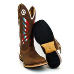Bota Texana Masculina Bico Quadrado Couro Legítimo Nobuck Castor e Floater Branco Itália Solado Carrapeta