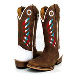 Bota Texana Masculina Bico Quadrado Couro Legítimo Nobuck Castor e Floater Branco Itália Solado Carrapeta
