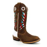 Bota Texana Masculina Bico Quadrado Couro Legítimo Nobuck Castor e Floater Branco Itália Solado Carrapeta