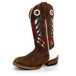 Bota Texana Masculina Bico Quadrado Couro Legítimo Nobuck Castor e Floater Branco Itália Solado Carrapeta