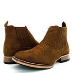 Botina Texana Country Masculina Couro Legítimo Crazy Horse Caqui