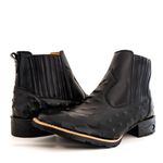 Botina Country Masculina Bico Quadrado Couro Legítimo Bovino Avestruz Preto Solado Borracha