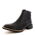 Botina Country Masculina Bico Quadrado Couro Legítimo Bovino Avestruz Preto Solado Borracha