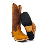 Bota Texana Masculina Couro Legítimo Crazy Horse Sela E Nobuck Castor Salto Carrapeta 