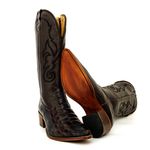 Bota Texana Feminina Country Couro Legítimo Bovino Dubai Café e Floater Café Bordado Linha Preto 