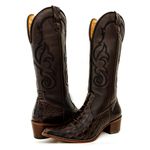 Bota Texana Feminina Country Couro Legítimo Bovino Dubai Café e Floater Café Bordado Linha Preto 