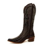 Bota Texana Feminina Country Couro Legítimo Bovino Dubai Café e Floater Café Bordado Linha Preto 