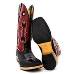 Bota Texana Masculina Couro Legítimo Bovino Tubarão Preto e Fóssil Vinho Bordado Flecha Salto Carrapeta