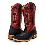 Bota Texana Masculina Couro Legítimo Bovino Tubarão Preto e Fóssil Vinho Bordado Flecha Salto Carrapeta