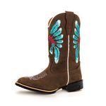 Bota Texana Masculina Cano Padrão Couro Bovino Legítimo Látego Mustang Café Bordado Cocar Solado Borracha