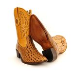 Bota Texana Feminina Cano Médio Couro Legítimo Dubai Whisky e Látego Pinhão