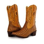 Bota Texana Feminina Cano Médio Couro Legítimo Dubai Whisky e Látego Pinhão