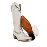 Bota Texana Feminina Country Couro Legítimo Off White 