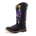 Bota Texana Masculina Couro Legítimo Látego Preto Bordado Cocar Solado Jump
