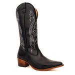 Bota Texana Feminina Country Couro Legítimo Bovino Látego Preto Bordado Linha
