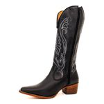 Bota Texana Feminina Country Couro Legítimo Bovino Látego Preto Bordado Linha