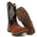 Bota Texana Masculina Bico Quadrado Couro Legítimo Floater Preto e Látego Pinhão com Solado Jump