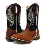 Bota Texana Masculina Bico Quadrado Couro Legítimo Floater Preto e Látego Pinhão com Solado Jump