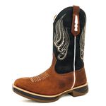 Bota Texana Masculina Bico Quadrado Couro Legítimo Floater Preto e Látego Pinhão com Solado Jump