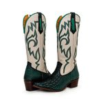 Bota Texana Feminina Country Couro Legítimo Bovino Jacaré Envelhecido Verde e Off White