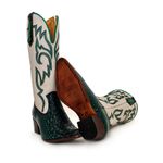 Bota Texana Feminina Country Couro Legítimo Bovino Jacaré Envelhecido Verde e Off White
