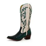 Bota Texana Feminina Country Couro Legítimo Bovino Jacaré Envelhecido Verde e Off White
