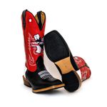 Bota Texana Masculina Couro Legítimo Fly Vermelho Látego Preto e Branco Salto Carrapeta 