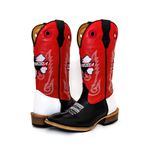 Bota Texana Masculina Couro Legítimo Fly Vermelho Látego Preto e Branco Salto Carrapeta 