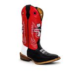Bota Texana Masculina Couro Legítimo Fly Vermelho Látego Preto e Branco Salto Carrapeta 