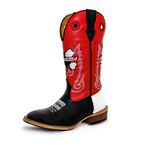 Bota Texana Masculina Couro Legítimo Fly Vermelho Látego Preto e Branco Salto Carrapeta 
