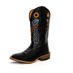 Bota Texana Masculina Couro Legítimo Látego Preto Bordado Boi Salto Carrapeta